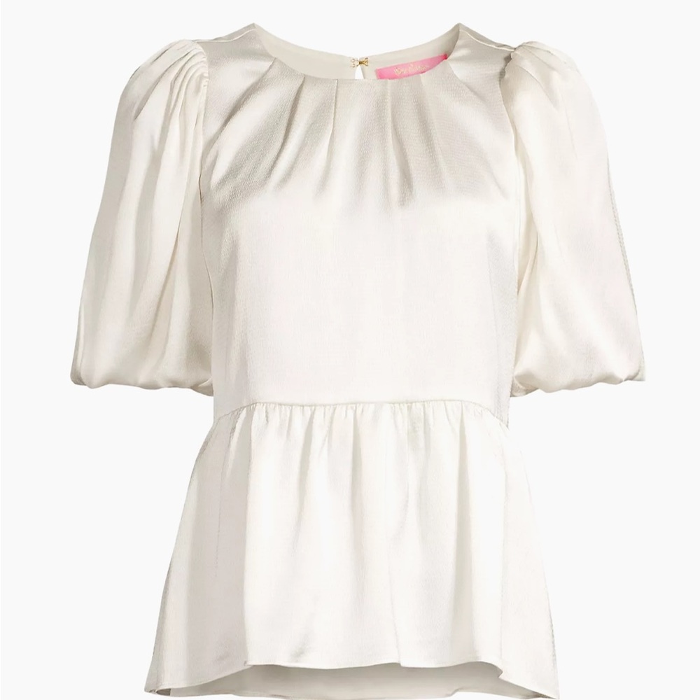 NWT Lilly Pulitzer Blakelynn Satin Peplum Top, Elbow Sleeve, size 2